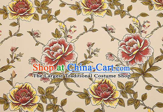 Top Grade Classical Peony Pattern Beige Brocade Chinese Traditional Garment Fabric Cushion Satin Material Drapery