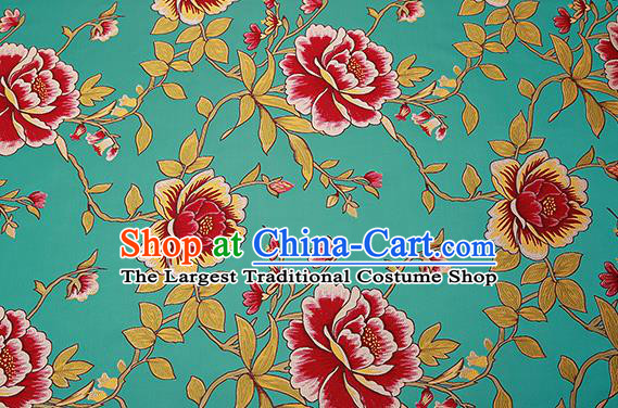 Top Grade Classical Peony Pattern Green Brocade Chinese Traditional Garment Fabric Cushion Satin Material Drapery