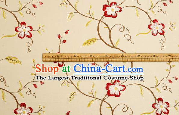 Top Grade Classical Cirrus Flowers Pattern Beige Brocade Chinese Traditional Garment Fabric Cushion Satin Material Drapery