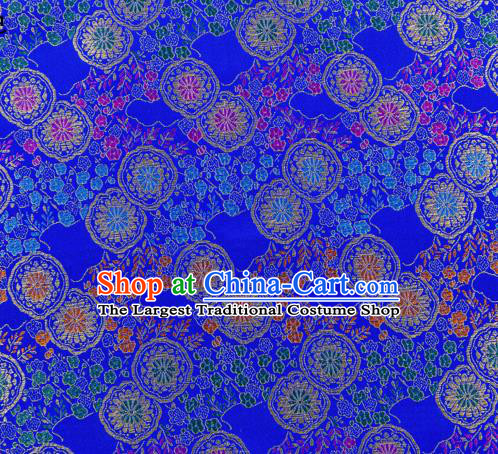 Top Grade Classical Copper Flower Pattern Royalblue Nanjing Brocade Chinese Traditional Garment Fabric Tang Suit Satin Material Drapery