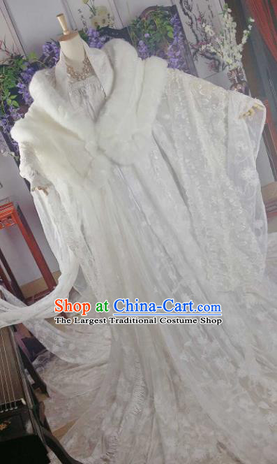 Chinese Ancient Cosplay Peri White Costumes Traditional Princess Embroidered Hanfu Dress for Women