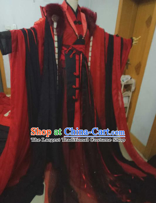 Chinese Ancient Cosplay Swordsman Red Costumes Traditional Han Dynasty Nobility Childe Clothing for Men