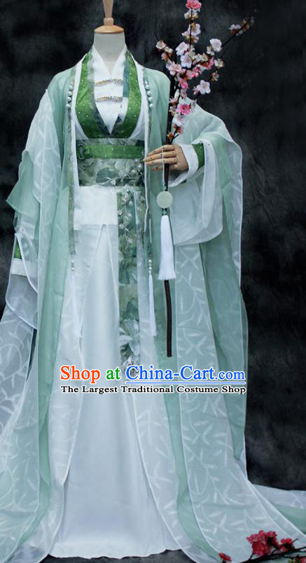 Chinese Ancient Cosplay Swordsman Green Costumes Traditional Handsome Childe Hanfu Clothing for Men