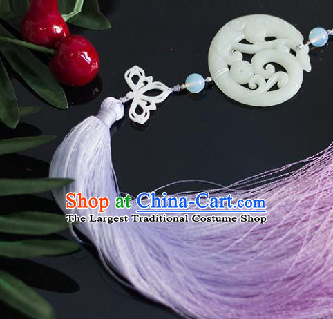 Chinese Traditional Handmade Purple Tassel Waist Accessories Palace Dragon Jade Pendant for Men