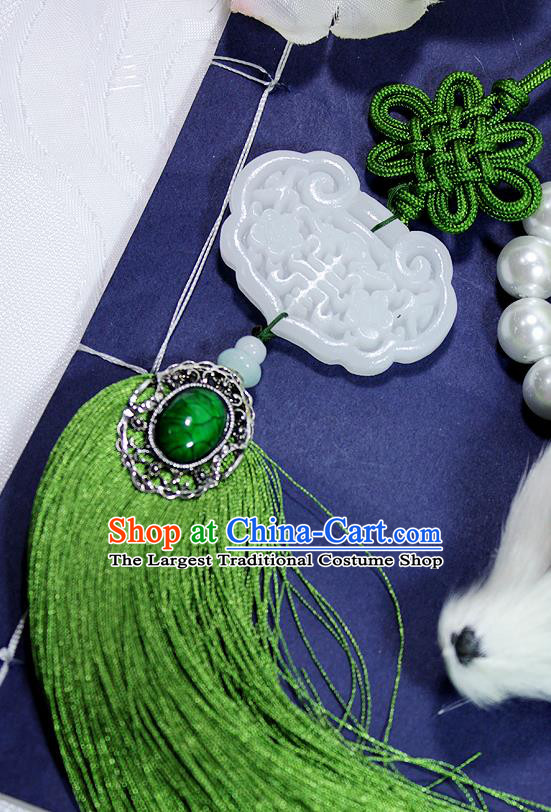 Chinese Traditional Handmade Tassel Waist Accessories Palace Longevity Lock Jade Pendant for Men