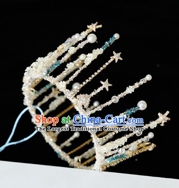 Top Grade Handmade Bride Beads Royal Crown Hair Accessories for Women