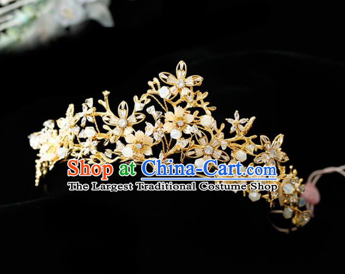 Top Grade Handmade Bride Golden Beads Royal Crown Hair Accessories for Women