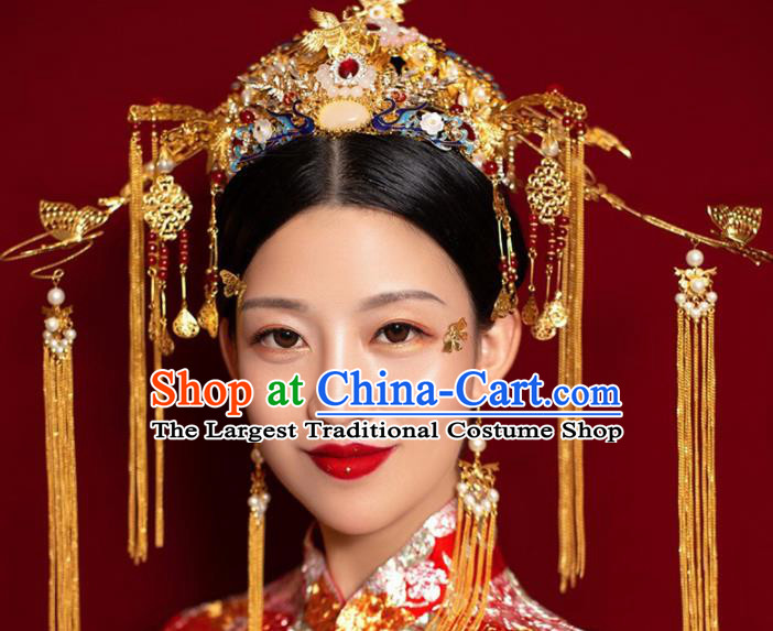 Chinese Traditional Queen Phoenix Coronet Hairpins Ancient Xiuhe Suit Bride Handmade Hair Accessories for Women