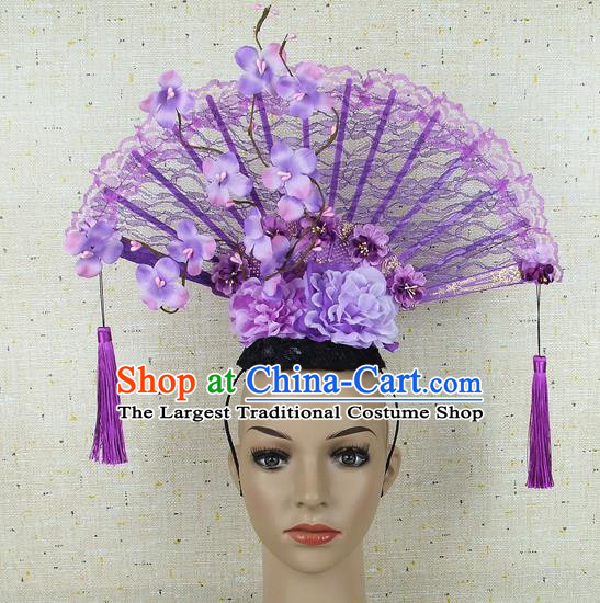 Top Grade Chinese Handmade Lace Headdress Traditional Purple Flowers Hair Accessories for Women