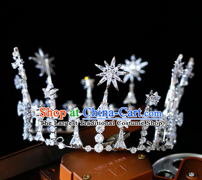 Top Grade Handmade Bride Zircon Round Royal Crown Baroque Princess Hair Accessories for Women