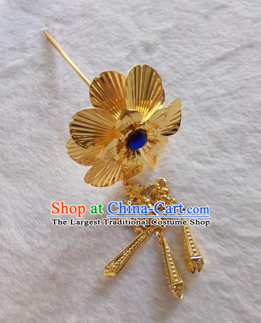 Chinese Ethnic Dai Nationality Hair Accessories Traditional Folk Dance Golden Flower Hairpins for Women