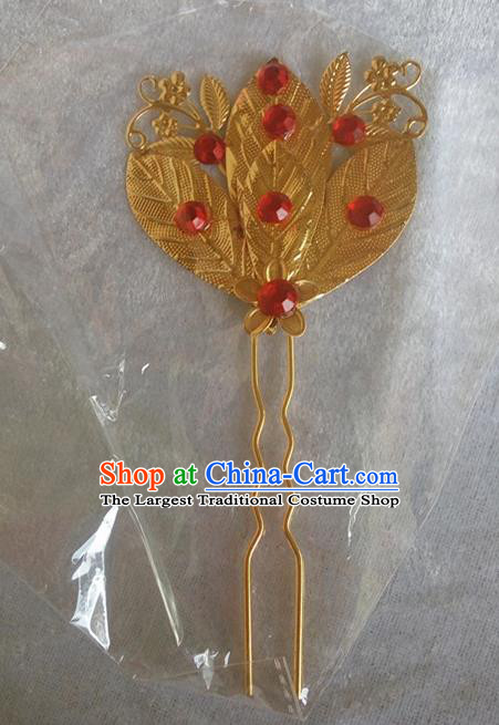 Chinese Ethnic Dai Nationality Hair Accessories Traditional Red Crystal Hairpins for Women