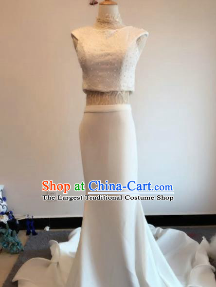 Top Grade Catwalks Costume Wedding White Satin Full Dress for Women