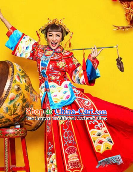 Chinese Ancient Wedding Costumes Traditional Bride Xiuhe Suit Red Clothing for Women