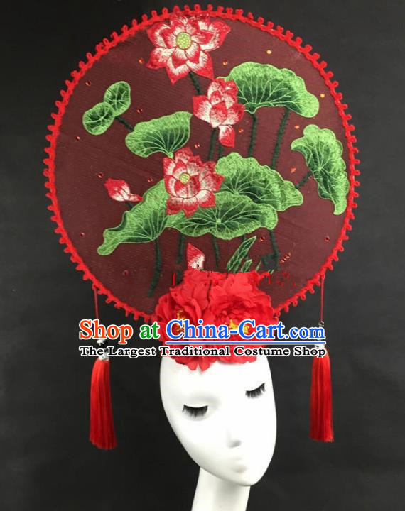 Chinese Traditional Catwalks Exaggerated Headdress Palace Embroidered Lotus Hair Accessories for Women