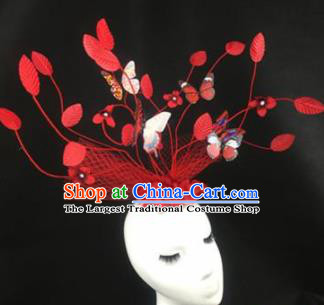 Top Grade Halloween Catwalks Hair Accessories Brazilian Carnival Red Leaf Headdress for Women