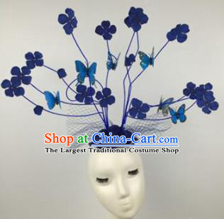 Top Grade Halloween Catwalks Hair Accessories Brazilian Carnival Blue Leaf Headdress for Women