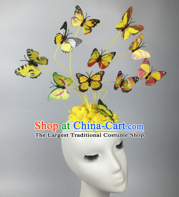 Top Grade Halloween Catwalks Headdress Brazilian Carnival Yellow Butterfly Hair Accessories for Women