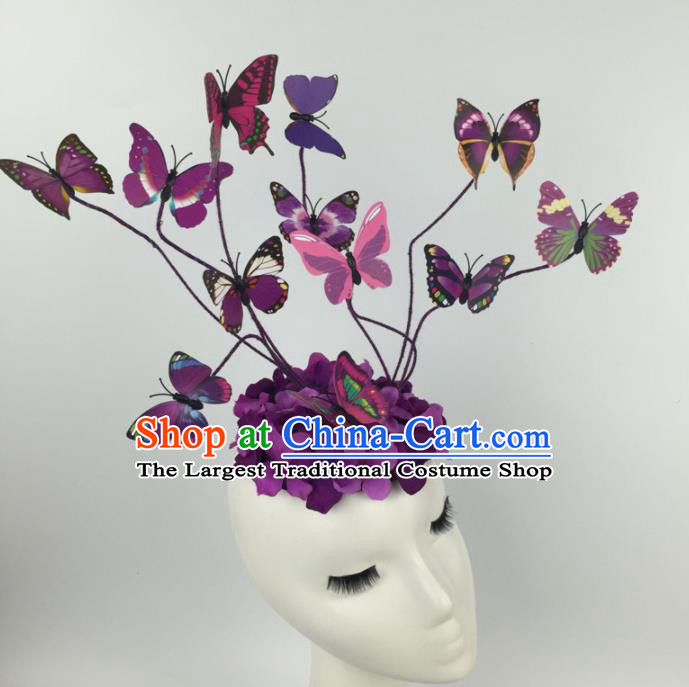 Top Grade Halloween Catwalks Headdress Brazilian Carnival Purple Butterfly Hair Accessories for Women