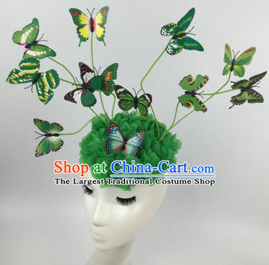 Top Grade Halloween Catwalks Headdress Brazilian Carnival Green Butterfly Hair Accessories for Women