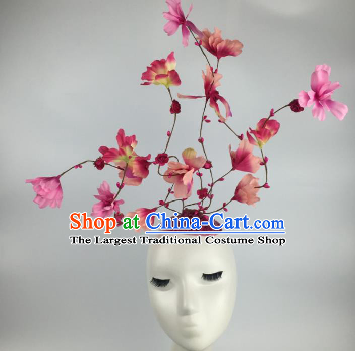 Top Grade Halloween Catwalks Headdress Brazilian Carnival Pink Flowers Hair Accessories for Women