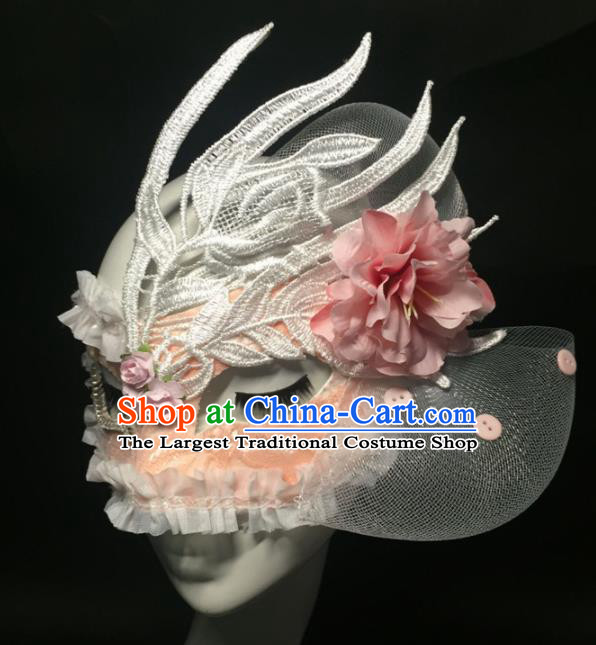 Halloween Exaggerated Accessories Catwalks Pink Lace Peony Masks for Women