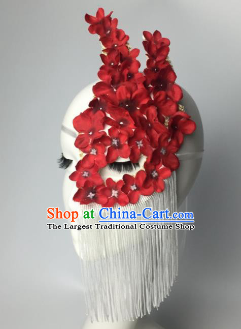 Halloween Exaggerated Accessories Catwalks Red Flowers Tassel Masks for Women