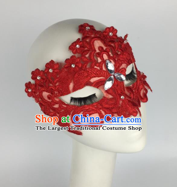 Halloween Exaggerated Accessories Catwalks Red Lace Masks for Women