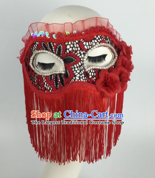 Halloween Exaggerated Accessories Catwalks Red Tassel Masks for Women