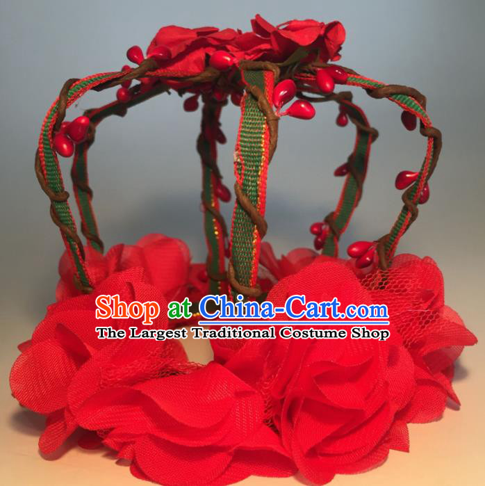 Top Grade Halloween Catwalks Headdress Brazilian Carnival Red Flowers Royal Crown for Women