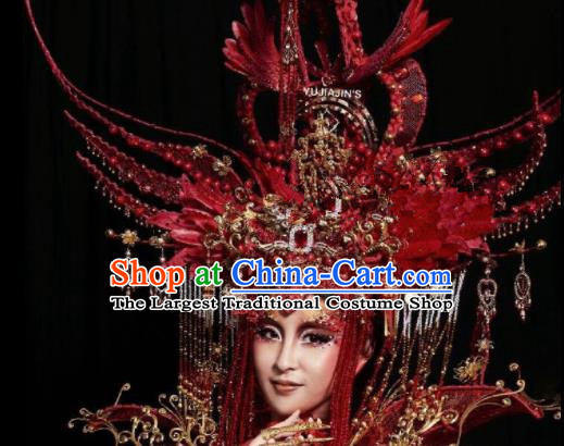 Chinese Traditional Ancient Bride Red Headdress Palace Wedding Phoenix Coronet Hair Accessories for Women