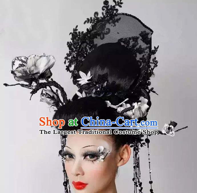 Top Grade Halloween Catwalks Hair Accessories Headdress Baroque Black Hat for Women