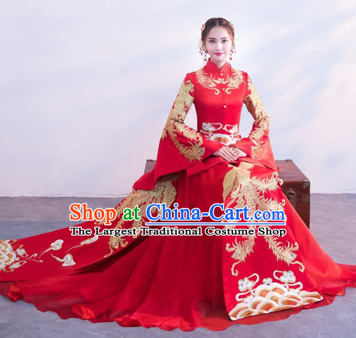 Chinese Traditional Embroidered Wedding Costumes Red Xiuhe Suits Ancient Bride Dress for Women