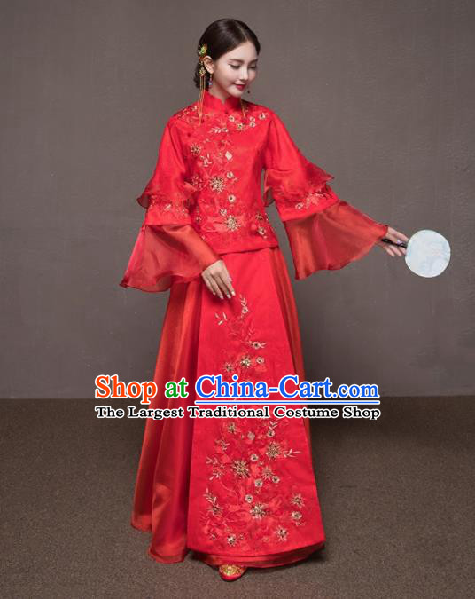 Chinese Traditional Xiuhe Suits Embroidered Wedding Costumes Ancient Bride Dress for Women