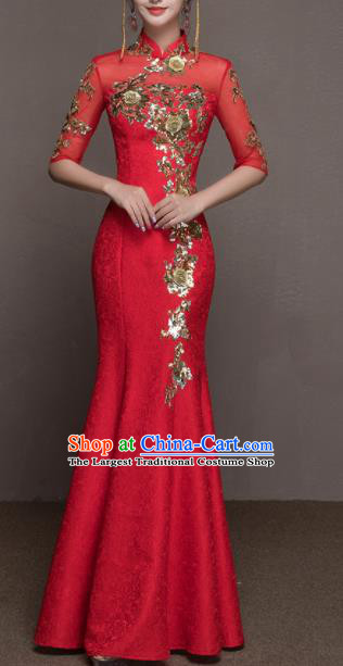 Top Grade Customized Wedding Dress Bride Red Cheongsam Dress for Women