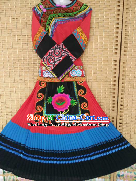 Chinese Traditional National Ethnic Costumes Yi Nationality Embroidered Dress for Women