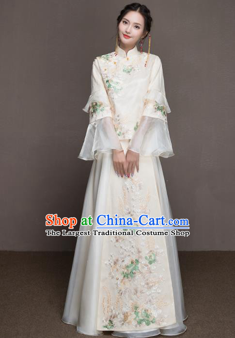 Chinese Traditional Wedding Costumes Ancient Bride Embroidered White Dress for Women