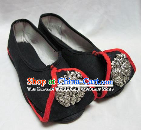 Asian Chinese Traditional Hanfu Shoes Ethnic Black Embroidered Shoes for Women