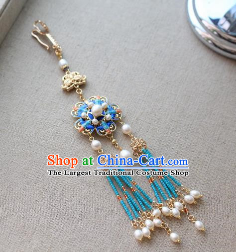 Chinese Classical Jewelry Accessories Traditional Hanfu Blueing Brooch Tassel Pendant for Women