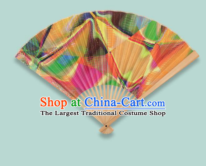 Chinese Traditional Crafts Orange Folding Fans Paper Fans Accordion Fan