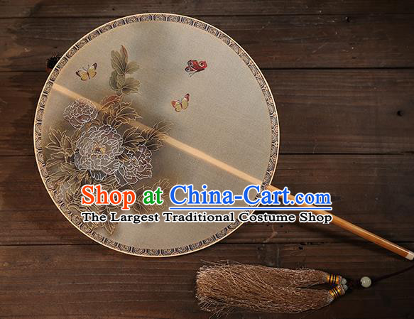 Traditional Chinese Crafts Palace Fans Printing Peony Round Fans Ancient Silk Fan for Women