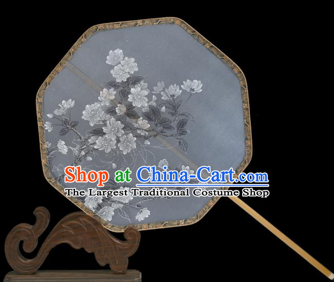 Traditional Chinese Crafts Palace Fans Printing White Flowers Round Fans Ancient Silk Fan for Women