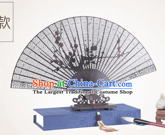 Chinese Traditional Crafts Sandalwood Folding Fans Pierced Plum Blossom Fans Accordion Fan