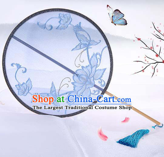 Traditional Chinese Crafts Palace Fans Embroidered Lotus Butterfly Round Fans Ancient Silk Fan for Women