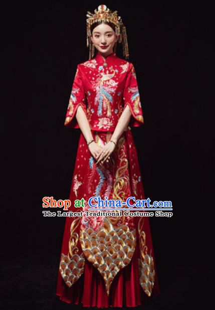 Chinese Traditional Red Xiuhe Suits Ancient Bride Embroidered Phoenix Wedding Dress for Women