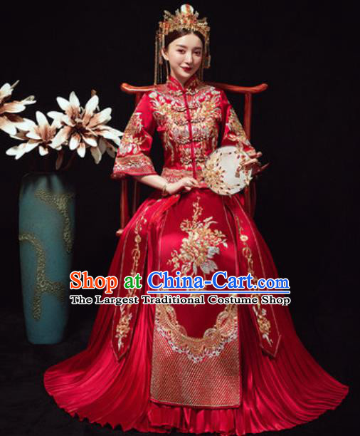 Traditional Chinese Wedding Costumes Embroidered Xiuhe Suits Ancient Bride Dress for Women