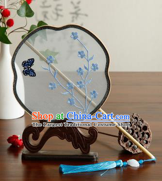 Traditional Chinese Crafts Palace Fans Embroidered Blue Flowers Fans Ancient Organza Fan for Women