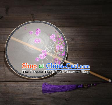 Chinese Traditional Palace Fans Embroidered Purple Flowers Fans Ancient Hanfu Silk Fan for Women