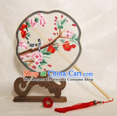 Chinese Traditional Palace Fans Embroidered Begonia Fans Ancient Hanfu Silk Fan for Women