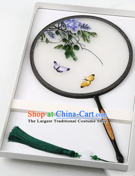 Chinese Traditional Palace Fans Embroidered Grape Fans Ancient Hanfu Silk Round Fan for Women